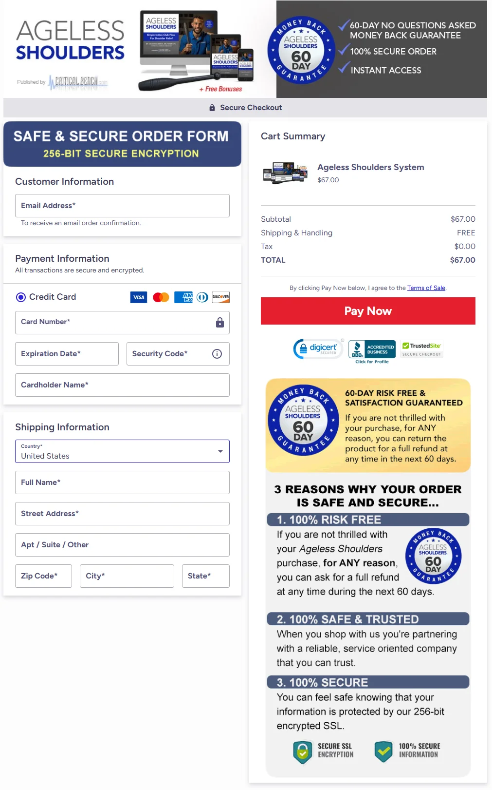 Ageless Shoulders order page